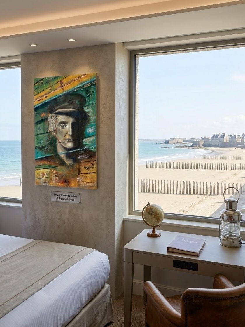 mise en situation dans une chambre d'hotel vue mer
