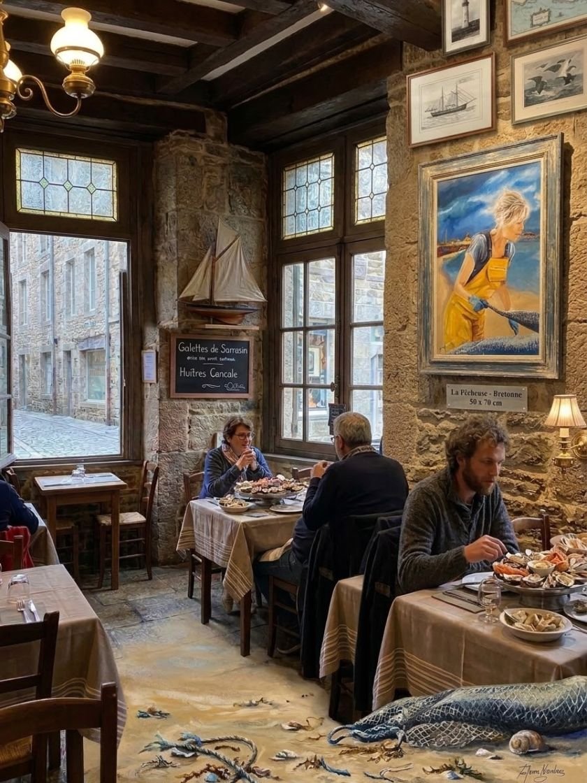 mise en situation dans un restaurant de la pecheuse malouine