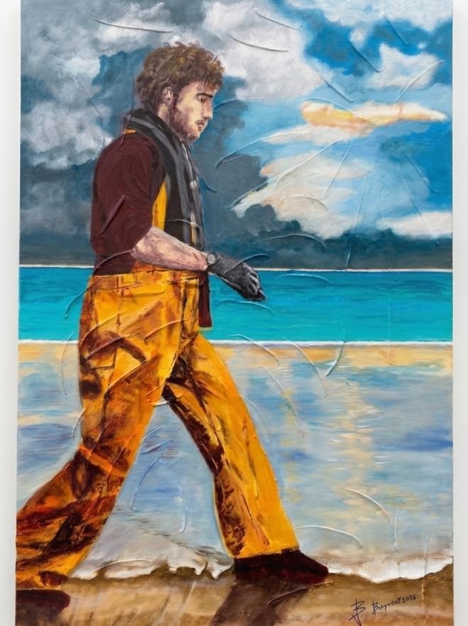 tableau démarche marin en ciré jaune
